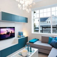 Interiér obývacího pokoje v modrých tónech: funkce, foto-6