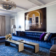 The interior of the living room in blue tones: features, photo-2