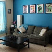 Interiér obývacího pokoje v modrých tónech: funkce, foto-8