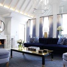 Interiér obývacej izby v modrých odtieňoch: prvky, foto-5