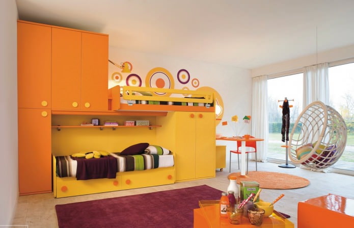 Couleur orange dans la chambre des enfants: caractéristiques, photo