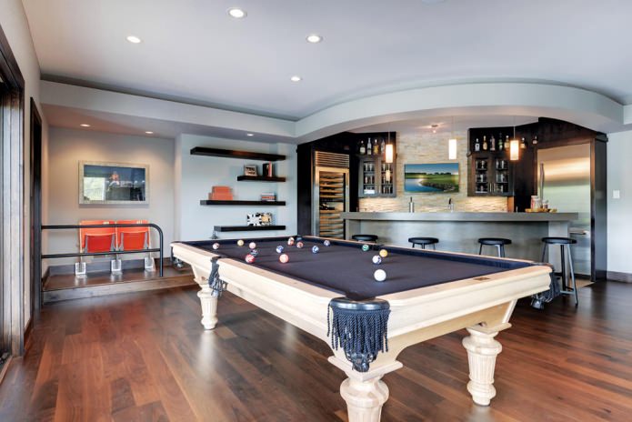 Interior billiard room in the house: the rules of design, photo